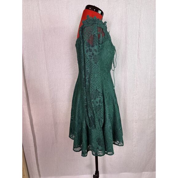 Double Crazy Dress Women Size Small Green Fit and Flare Mini Crotchet Tie E277 - Picture 6 of 12